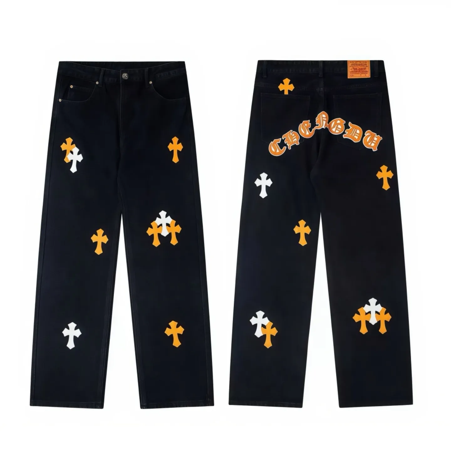 P210 💰 Chrome Hearts & CH city limited series Sanskrit cross patch patchwork leather jeans need to be washed and then disassembled and hand-stitched with sheepskin cross leather and then spliced ​​together to complete. The whole piece requires too much craftsmanship to explain. The texture can be seen in the hand, and it looks good. The styles with different washed textures are very friendly to people with thin legs and thick legs. The straight version is very flattering to the leg shape. The moderate length is timeless and can be matched easily and casually. It is the basic styling foundation for various styles and is a must-have in the wardrobe! The fabric is stiff but also makes the upper body soft without losing texture. The washing process is even more perfect. It is a must-have item for everyone! ! ! Washed wheat, hang tag, pants label, three labels are complete, the upper body effect is particularly stiff and stylish, super stylish, same style for men and women - Color: Size: 28 30 32 34 36